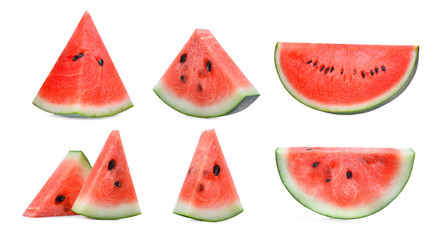 set of sliced red watermelon isolated on white background