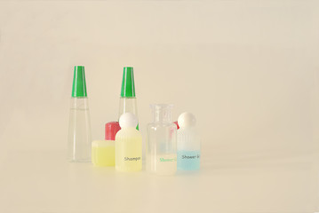 Plastic bottles were placed on a white background.