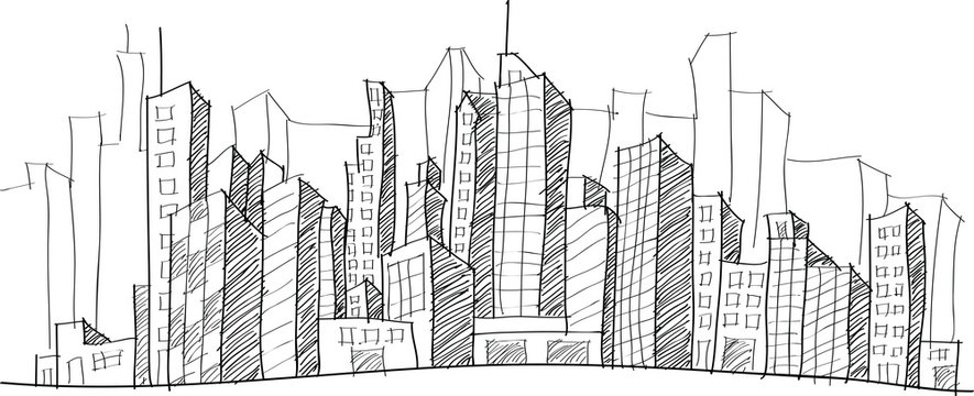 Cityscape Vector Illustration Line Sketched Up, EPS 10.