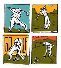 Golf club icons posters set.