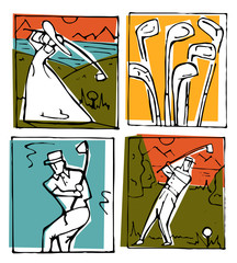 Golf club icons posters set.