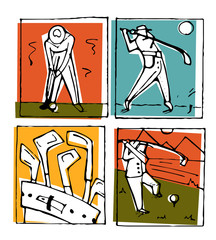Golf club icons posters set.