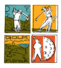 Golf club icons posters set.