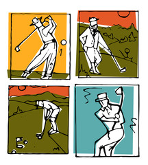 Golf club icons posters set.