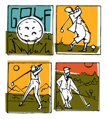 Golf club icons posters set.