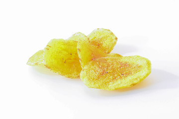 Sweet banana crisps paste is placed on a white background.