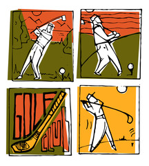 Golf club icons posters set.