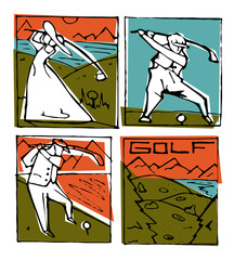 Golf club icons posters set.