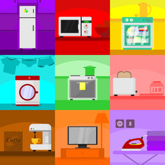 Home Scenery Kitchen Appliances Illustration Set