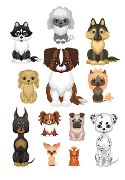 Images of a cute purebred dogs in cartoon style. Vector illustrations isolated on white background.