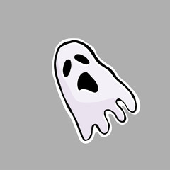 Hand drawn vector illustration. Ghost. Sticker. Cartoon patch badges.