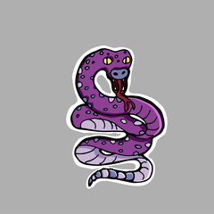 Hand drawn vector illustration. Rattlesnake. Sticker. Cartoon patch badges.