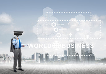 Concept of security and privacy protection with camera headed man