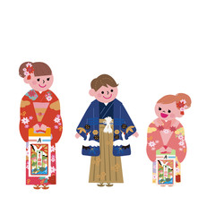 着物　家族　イラスト
