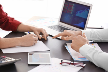 Young men working in office. Consulting service concept