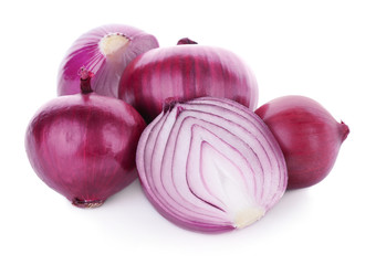 Red onion on white background