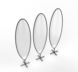 Blank white flex advertising bullet flag. 3d render illustration.