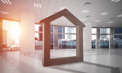 Conceptual background image of concrete home sign in modern office interior