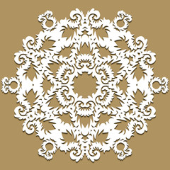 Mandala, decorative flower, lace snowflake, embossed pattern, arabic ornament, indian ornament, 3D, round element, vector. EPS 8