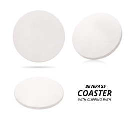 Set of ceramic beverage coaster isolated on white background. Ceramic pad for put your mug. ( Clipping path ) - obrazy, fototapety, plakaty