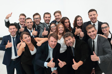 Fototapeta premium successful business team showing thumbs up
