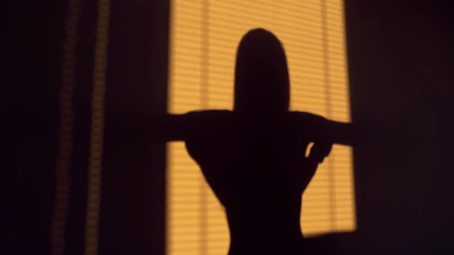 Girl shadow on the wall stripping