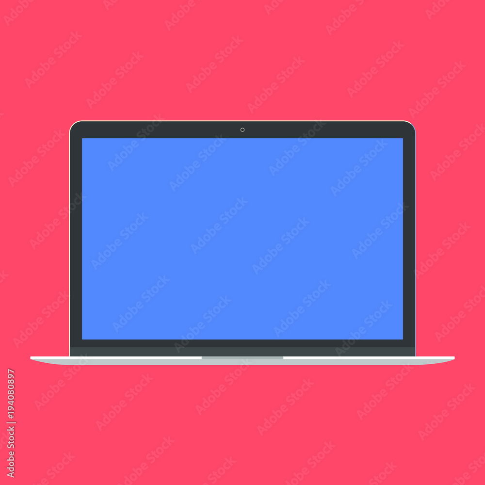Poster modern device - laptop, notebook or netbook flat design icon vector illustration. empty screen, no k