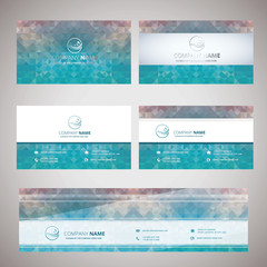 business cards with blue geometric shapes