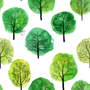 vector seamless pattern with deciduous trees