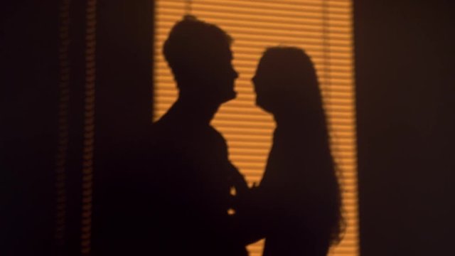 Silhouette of young couple kissing