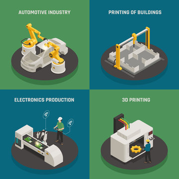 Smart Manufacturing Isometric Icons Concept