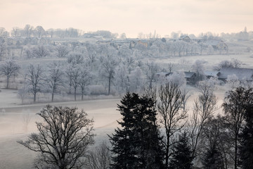 Cold winter morning with fog in Sursee in central Switzerland near Lucerne
