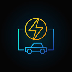 Colorful electric car linear concept icon on dark background