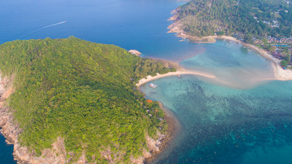 Aerial view from the drone on the island Koh Ma,path from koh Phangan, Thailand