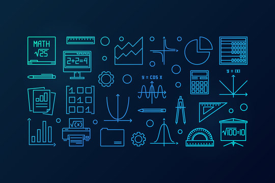 Math vector blue line banner or illustration