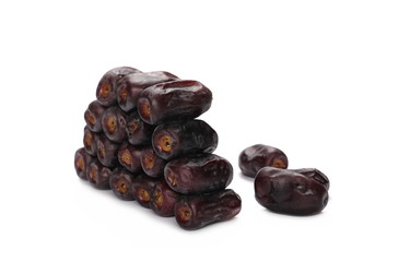 Pile dry dates isolated on white background, sweet fruit