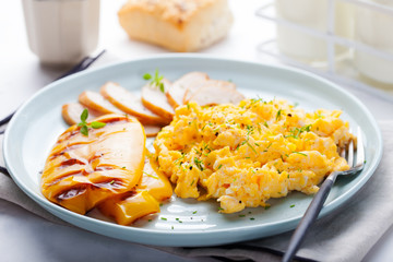 Eggs Scrambled, omelet with grilled sweet pepper