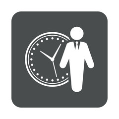 Icono plano hombre de negocios con reloj en cuadrado color gris
