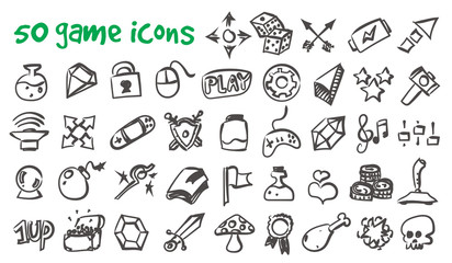 vector doodle game icons set