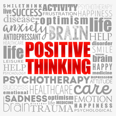 Positive thinking word cloud collage, health concept background