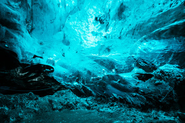 inside a frozen ice cave at iceland