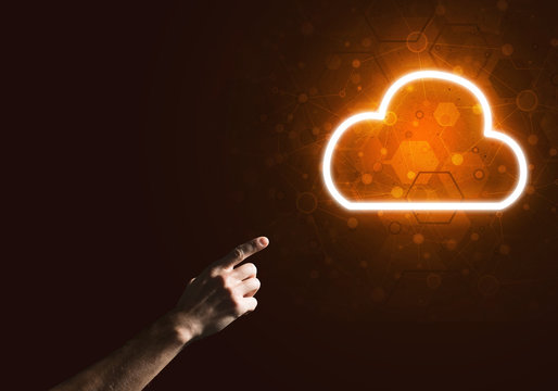 Digital cloud icon as symbol of wireless connection on dark background