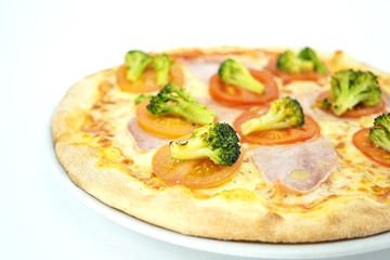 Pizza pepperoni with salami tomato broccoli