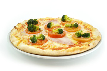 Vegetable pizza with cheese tomato broccoli