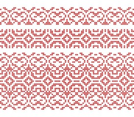 Cross stitch seamless borders. Embroidered ethnic ornament. Vector illustration.