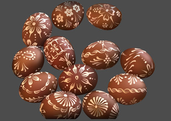 Brown Easter Egg Collection with Ornamental Pattern - Colored Illustration, Vector
