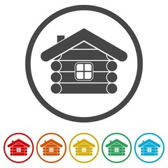 Wood log house icon vector illustration, 6 Colors Included