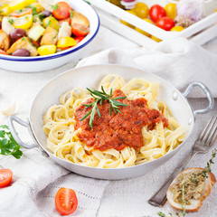 Tagliatelle pasta with tomato sauce