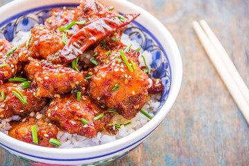Spicy Korean Fried Chicken Served in a Bowl