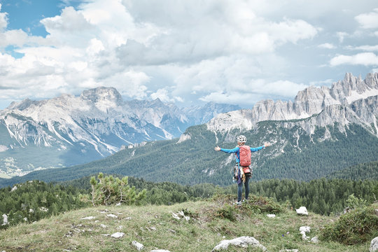 Rock climber enjoying Dolomites